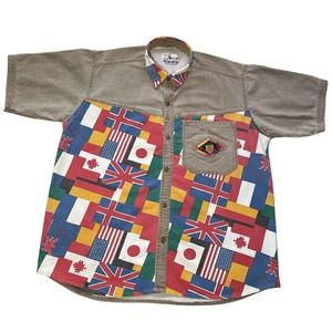 Vintage Kings Club Original Button Up Shirt Size M Flags Multinational